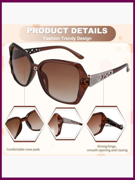 UV 400 Oversized Sunglasses, Polyvinyl Chloride Frame, 4-Piece Set main image 7